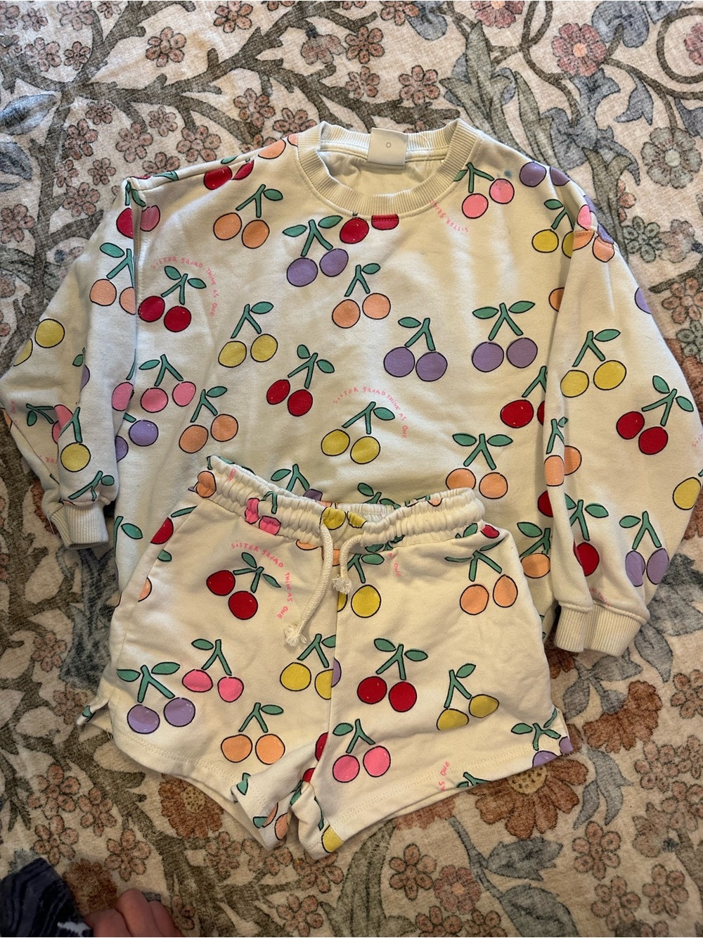 Zara Kids Cherry-Print Cream Set - Sweatshirt & Shorts